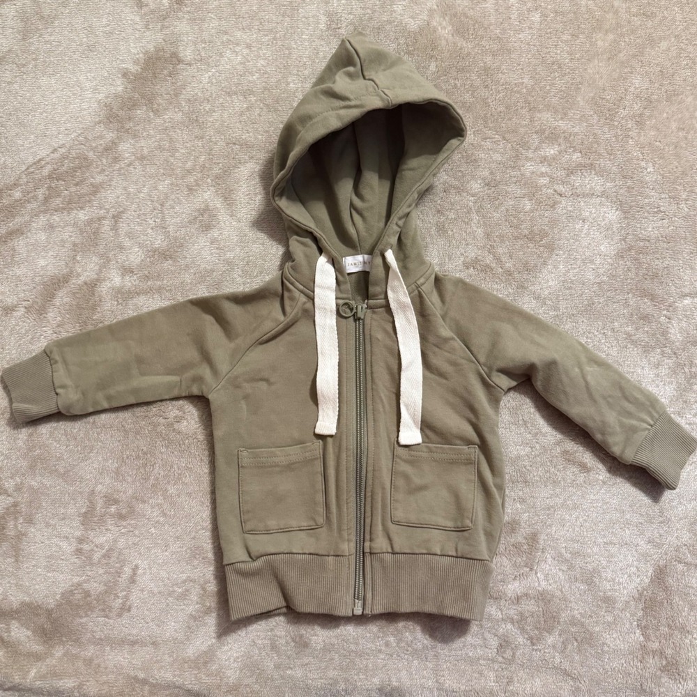 Jamie Kay Organic Cotton Zip Up Hoodie Olive Green Kids 6-12M